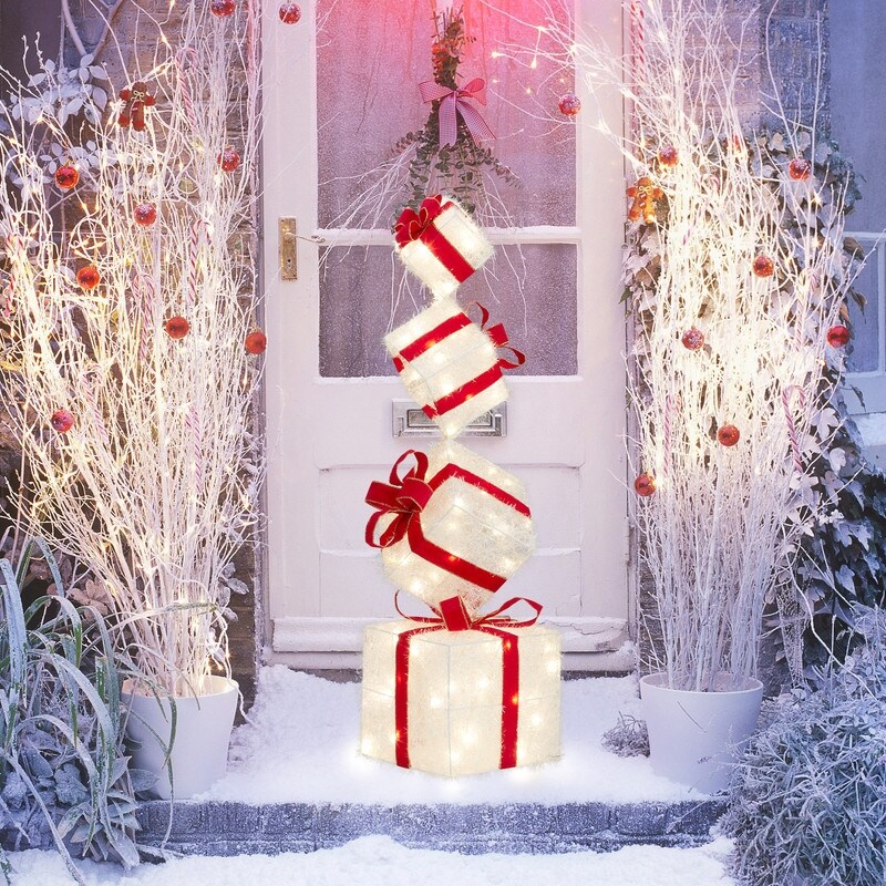 Lighted Gift Box Tower Christmas Outdoor Indoor Decoration - On