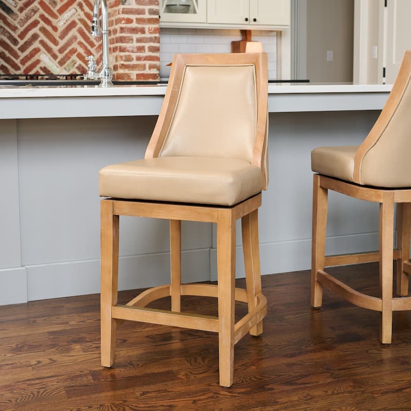 Maven Lane Vienna Swivel Kitchen Stool - Single - Weathered Oak Vegan Leather - Counter Height