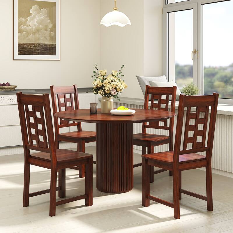 Set of 2 Natural Rubber Wood Dining Chairs with High Backrest and Stable Frame - 21" L x 18" W x 39.5" H
