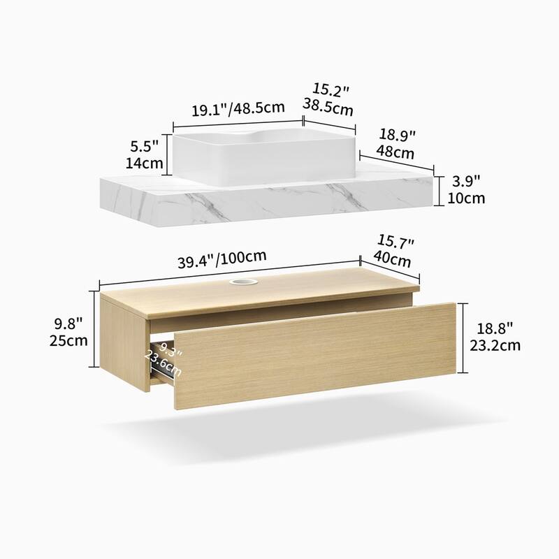 40 Inch Bathroom Floating Vanity Bathroom Vanity Cabinet with Slate Tabletop - 40"