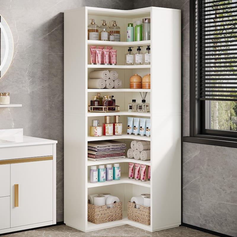 9-Tier Corner Shelf, 65" Tall Modern Corner Bookshelf Bookcase