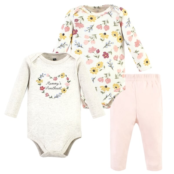 slide 1 of 1, Hudson Baby Infant Girl Long-Sleeve Bodysuits and Pants, Soft Painted Floral Long-Sleeve 0-3 Months - Soft Painted Floral Long-Sleeve