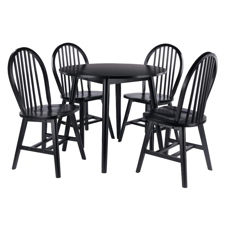 5- Piece Wooden Drop Leaf Dining Table with Chairs - 47.25" - Black
