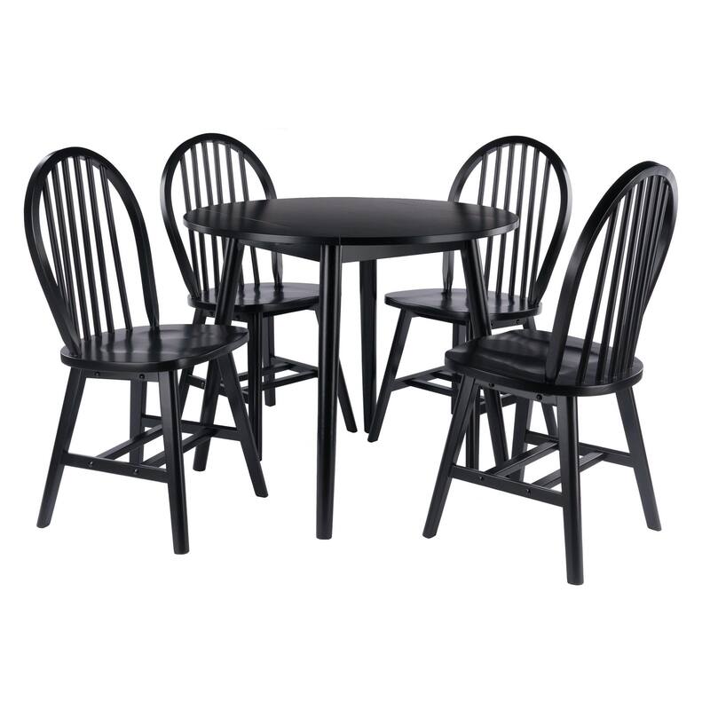 Drop Leaf Dining Table with Chairs - 35.5" - Black - Set of 5
