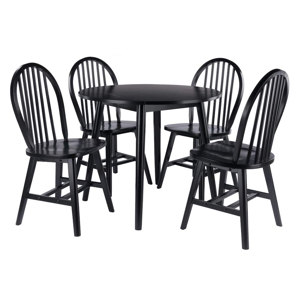 Drop Leaf Dining Table with Chairs - 35.5" - Black - Set of 5