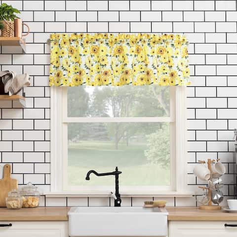 No. 918 Sunny Sunflower Print Semi-Sheer Rod Pocket Kitchen Curtain Valance - 54 x 14