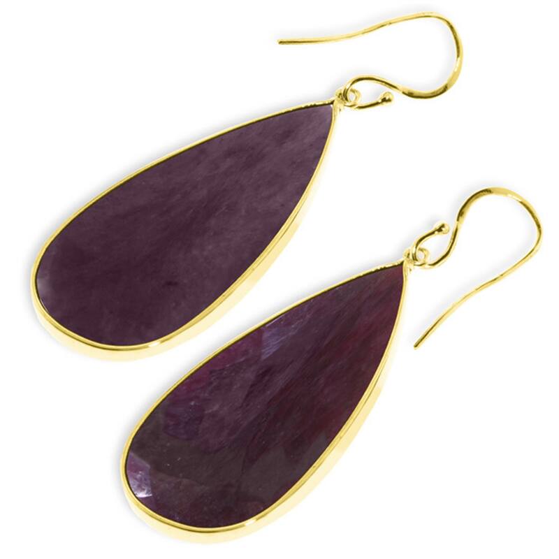 14K Solid Gold Fish Hook Natural Ruby Gemstone Chandelier Earrings