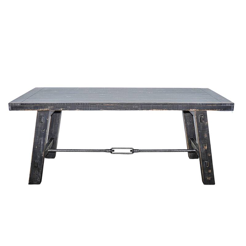 Rena Dining Table with Turnbuckles, 74 Inch Black Sand Mahogany Wood