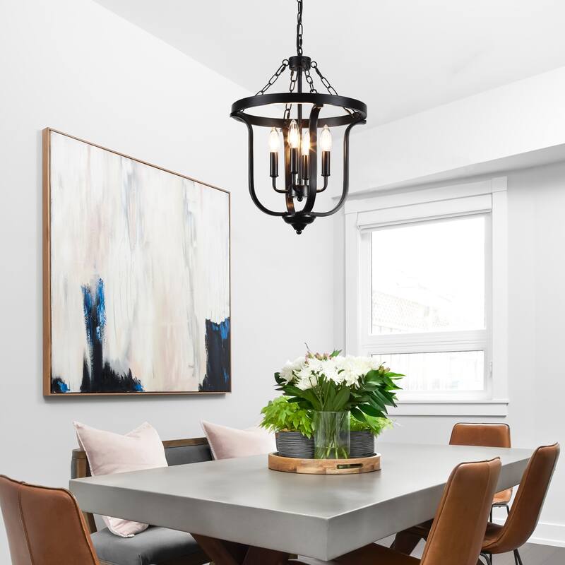 4-Light Candle Accents Rustic Cage Chandelier for Dining Room Kitchen Island