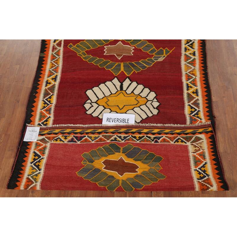 Vegetable Dye Kilim Qashqai Persian Antique Rug Hand-Woven Wool Carpet - 4'11"x 7'5"