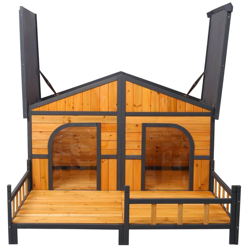 Wooden Outdoor XL Dog House with Porch, Weatherproof Raised Kennel
