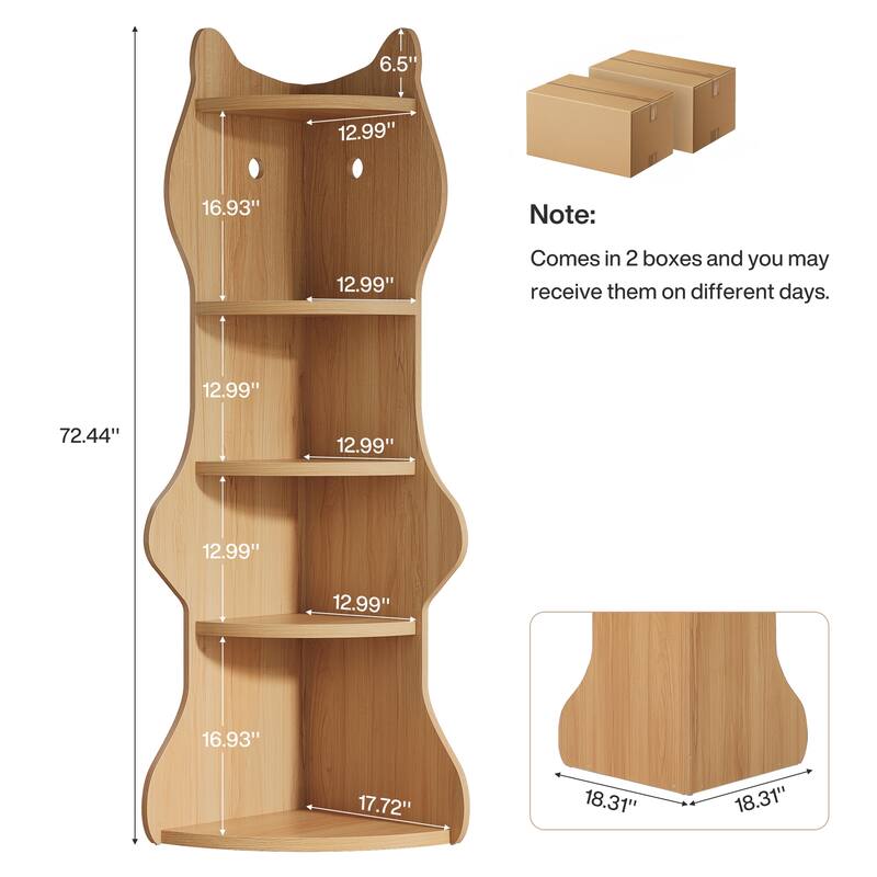 5-Tier Corner Shelf, Unique Bookcase Bookshelf for Living Room, Home Office