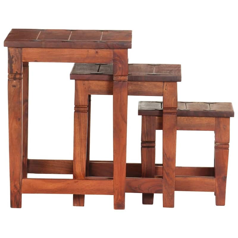 vidaXL Nesting Tables 3 pcs Solid Acacia Wood - 19.3 x 13.4 x 17.7"
