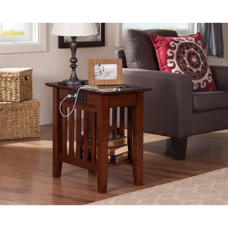 AFI Mission Chair Side Table Set of 2 with Built-in Charger