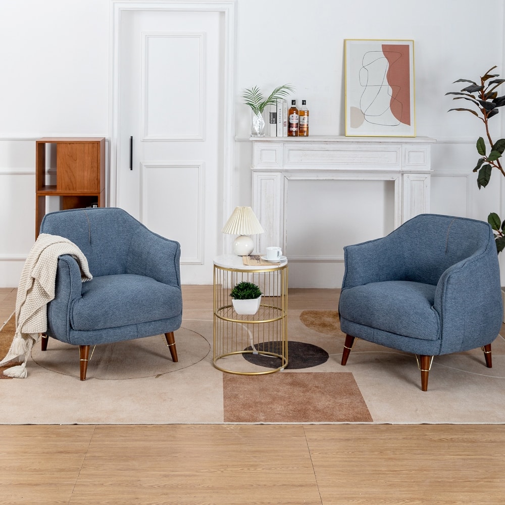 XINMICS Mid-Century Modern Accent Chair, Tufted Upholstered Armchair for Living Room, Bedroom, Set of 2