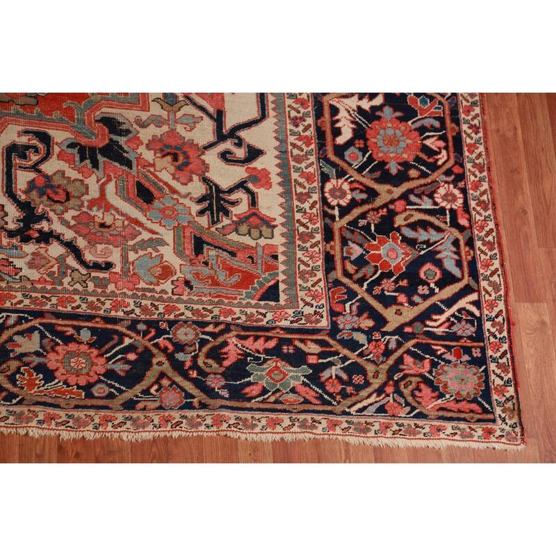 Pre-1900 Antique Vegetable Dye Heriz Serapi Persian Large Wool Carpet - 10'10"x 18'3"