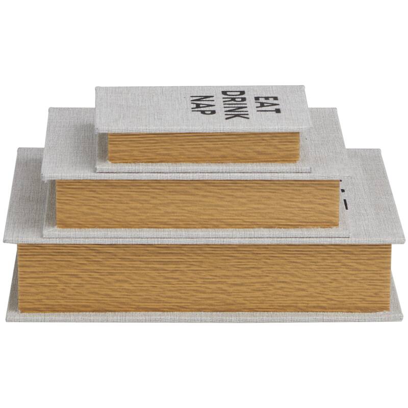 Faux Leather or Linen Fabric Book Storage Box - Set of 3 White, Beige, Black, Red or Light Gray - Roche River Decor