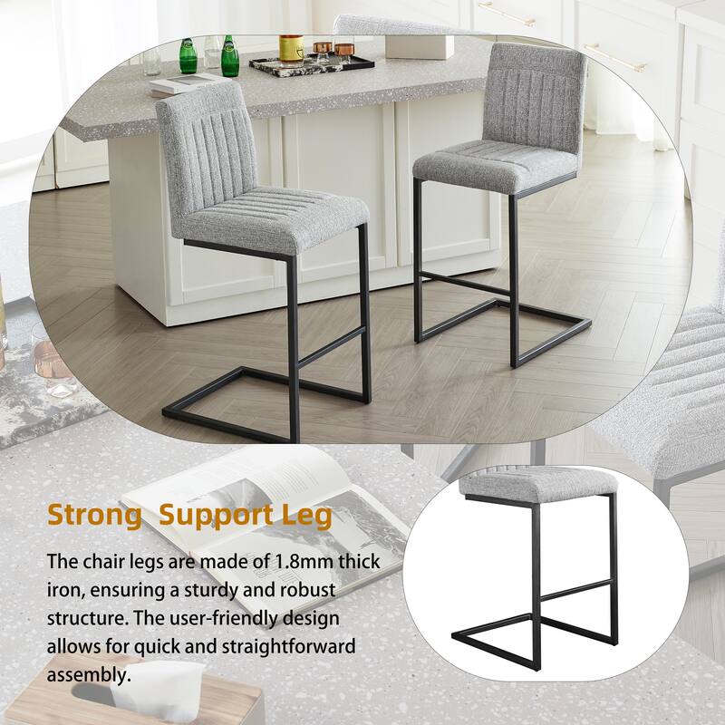 2 Sets Bar Stool - Fabric Chair with Sturdy Metal Frame, Stylish & Comfortable Seating for Kitchen Island, Living Room
