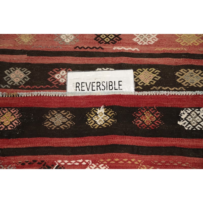 Hand Woven Oriental 100% Wool Carpet Southwestern Tribal Oranges & Rust Kilim Area Rug - 9' 4'' X 6' 1''