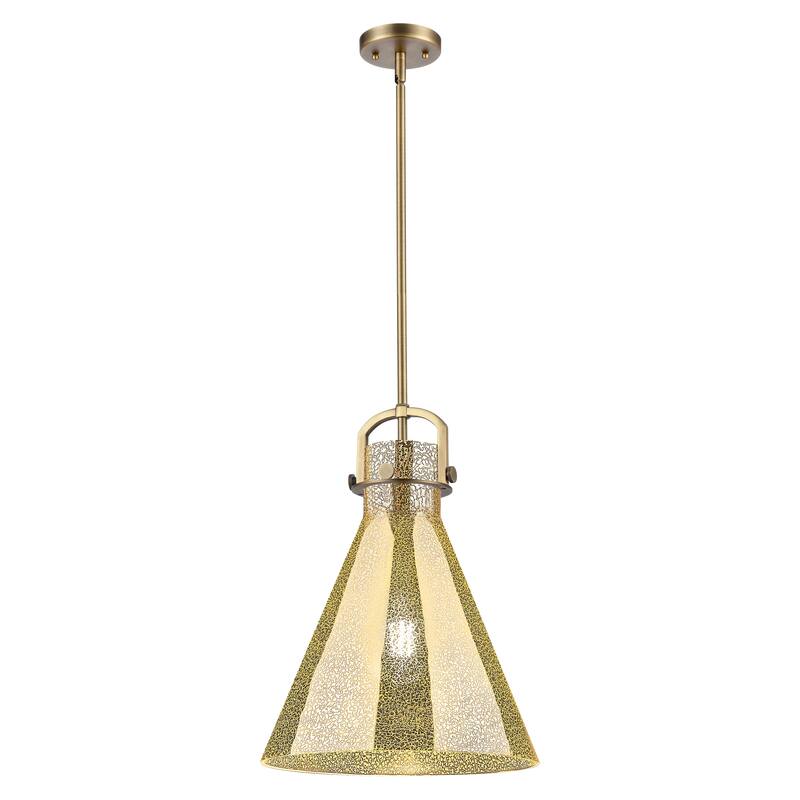 Innovations Lighting Downtown Urban - Newton Cone - 1 Light 14" Stem Hung Arched-Frame Pendant - Brushed Brass/Mercury Shade