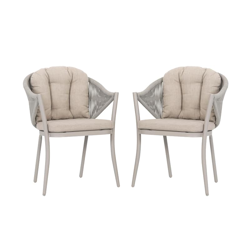 Outdoor 2-Piece Woven Rope Conversation Chair Set with Cushions - Beige