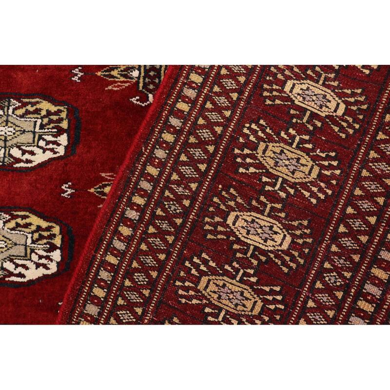 Tribal Bokhara Madelyn Red Gray Hand Knotted Rug - 4'0'' x 5'9''