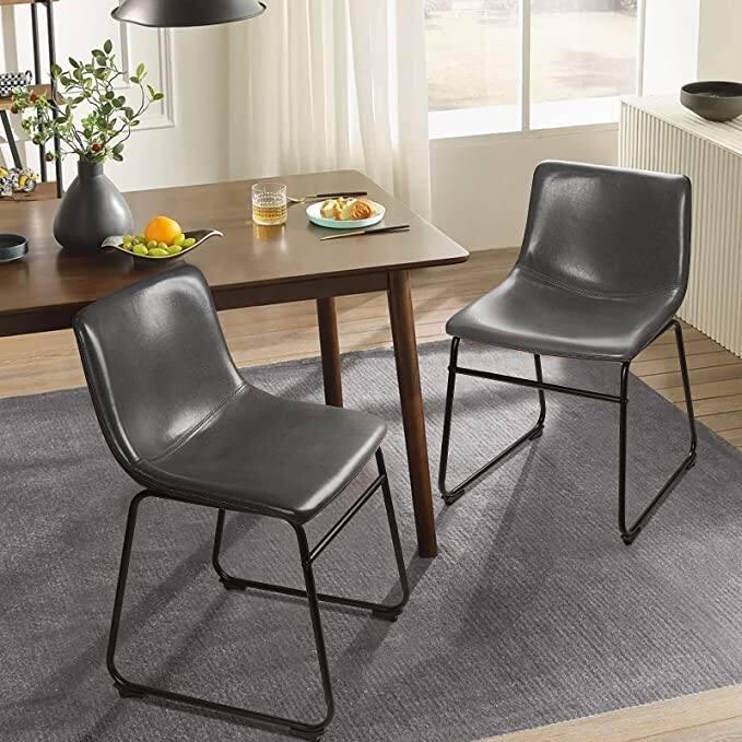 Bossin Faux Leather Dining Chairs Set of 2, 18 Inch Kitchen & Dining Room Chairs with Backrest and Metal Leg
