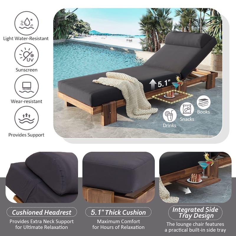Roomfitters 78.8" Outdoor Patio Chaise Lounge Chair with Adjustable Backrest and Side Table for Poolside & Garden