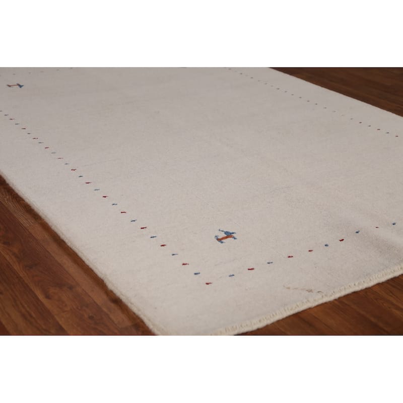 Tribal Gabbeh Indian Rug Hand-Knotted Beige Oriental Wool Carpet - 4'4" x 6'1" - 4'4" x 6'1" - Ivory/Beige