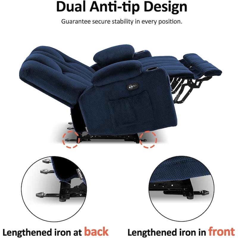 MCombo Electric Power Reclining Sofa with Massage and Lumbar Heat, Fabric 6015/6025/6035/6045