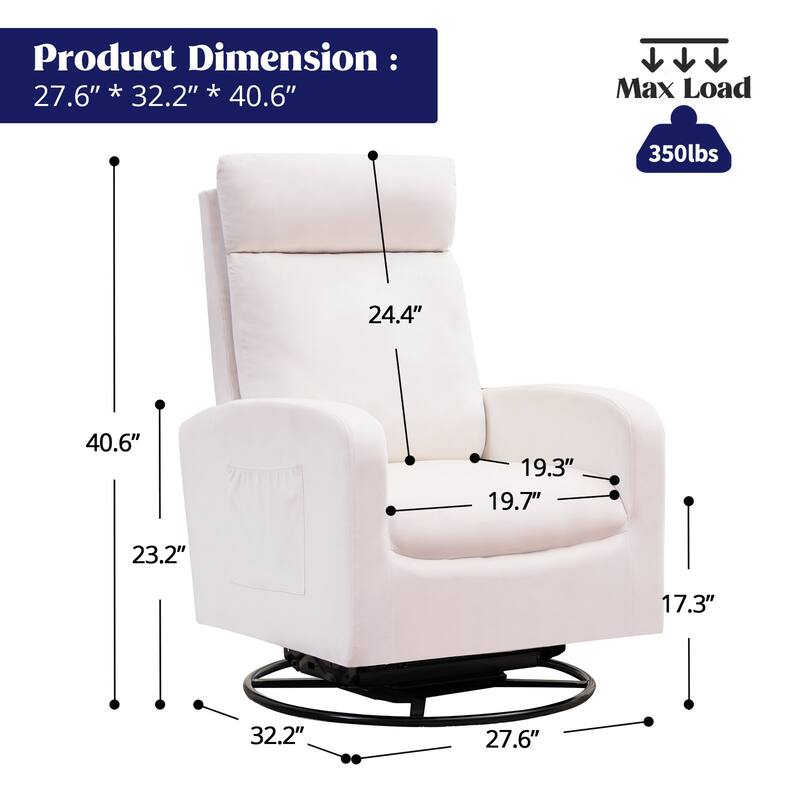 HOMYKA Swivel Glider Rocker Accent Chair for Nursery with Side Pocket Set of 2