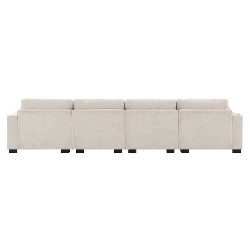 L-Shape Sectional Sofa with Folding Table, Dual-Port Charging, Side Pockets, 2 Pillows, Movable Ottoman, Chenille Modular Sofa