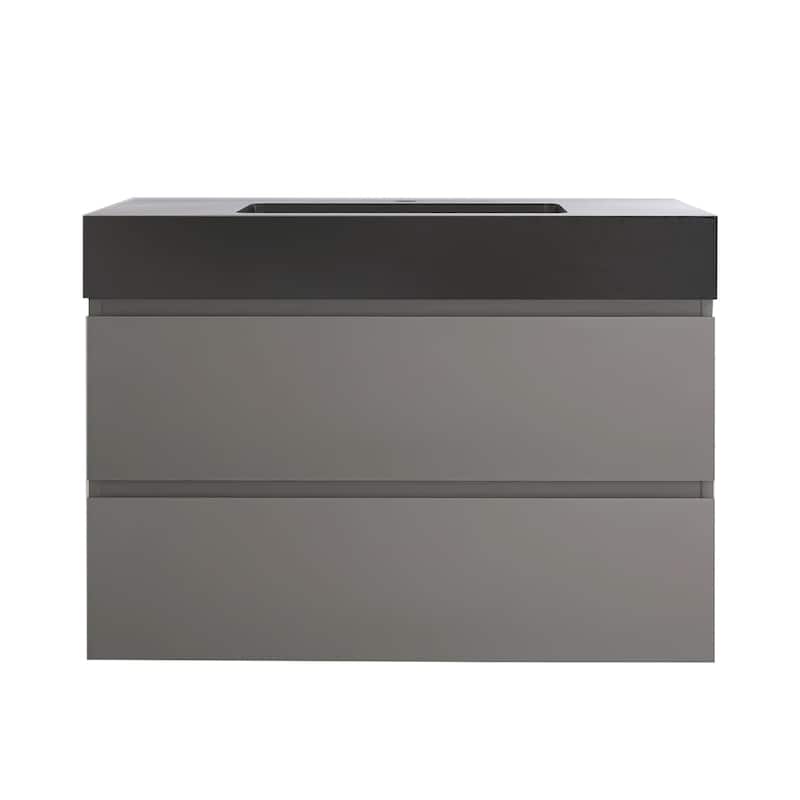 24"/30"/36" Wall-Mounted Bathroom Vanity Set with Black Integrated Quartz Sand Sink