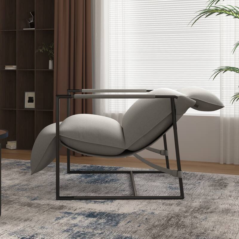 Metal Framed Sling Accent Chair with Bag Cushion