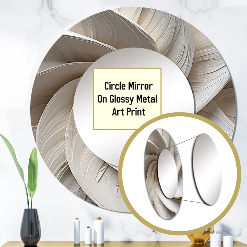 Designart "White Minimalism Spiral Poteries" abstract spirals Round Bathroom Mirror - White Modern Round Wall Décor