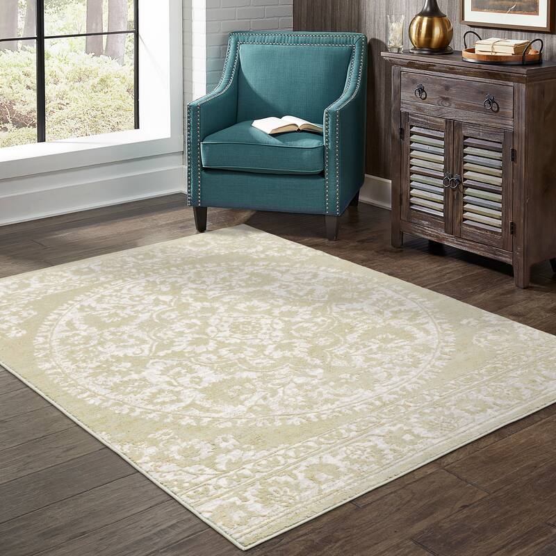 Style Haven Vienna Center Medallion Salmon/Sage/Ivory Rug- - 9' 10" x 12' 9"