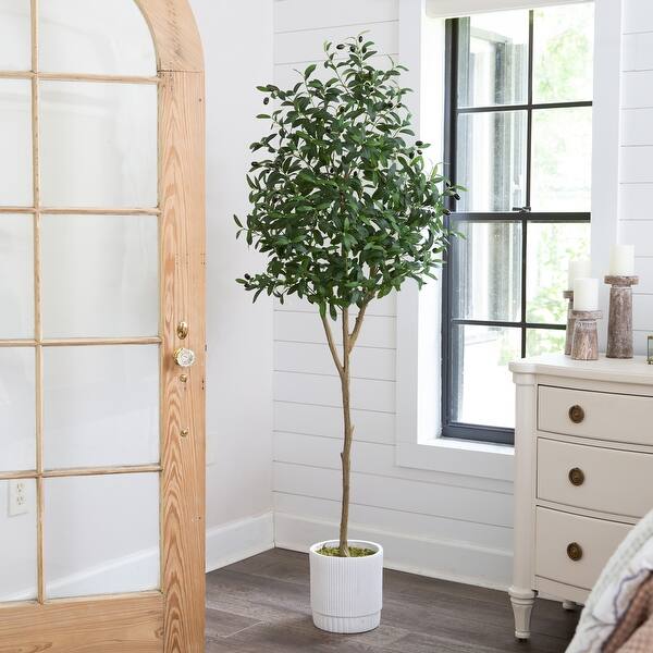 6' Artificial Olive Tree with White Decorative Planter - Bed Bath ...