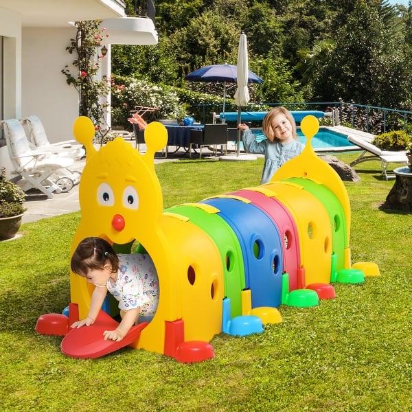slide 2 of 9, Qaba Kids Caterpillar Tunnel Outdoor Indoor Climb-N-Crawl Play Equipment for 3-6 Years Old, 6 Sections 2-4 Years