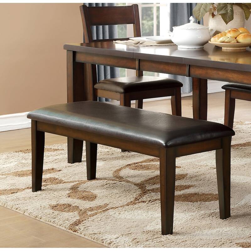 Classic Cherry Finish Wood Frame Bench 1pc Fabric Upholstered Seat Dining Furniture - Cherry