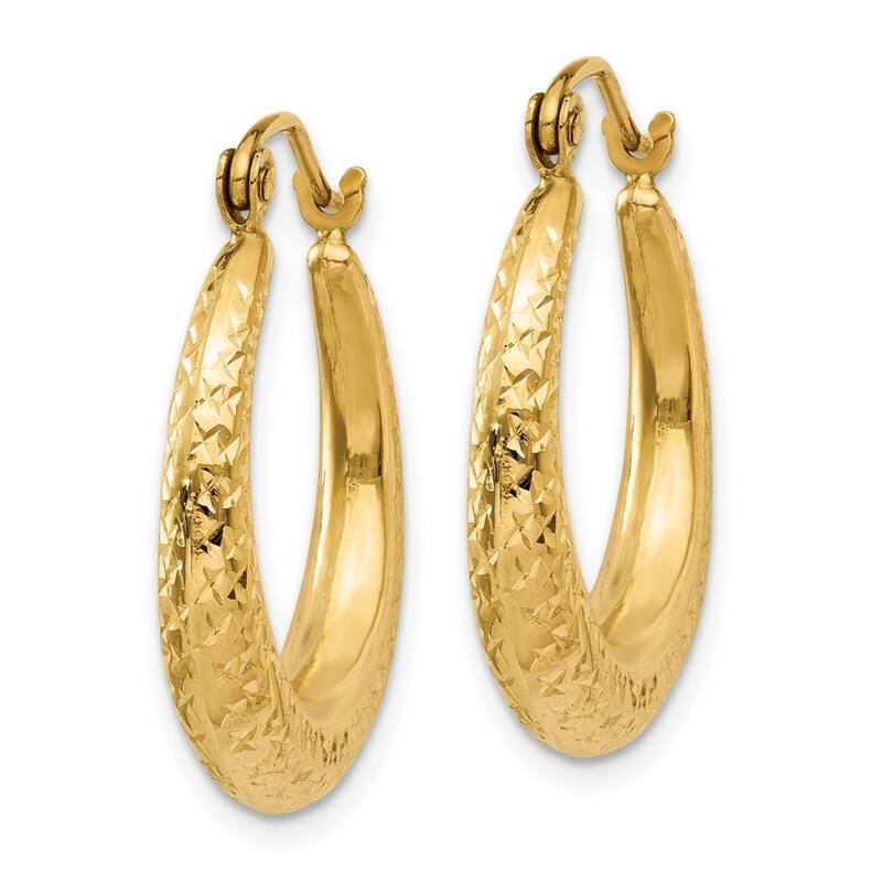 Curata 14k Yellow Gold 5x22mm Sparkle Cut Tapered Hoop Earrings