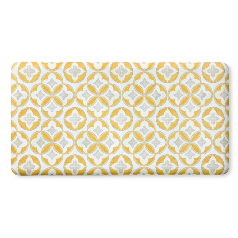 FIESTA Mali Tiles Geo Trellis Anti-Fatigue Comfort Kitchen Mat, Non-Slip Floor Mat, Padded Standing Desk Mat - 20"x39" - Yellow/Grey/White