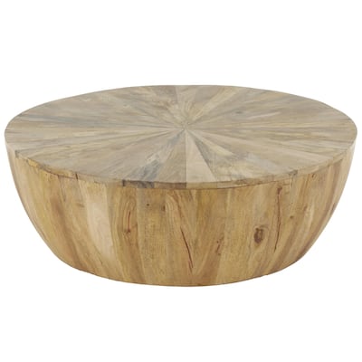 Mango Wood Handmade Round Living Room Coffee Table - Brown - Roche River Decor