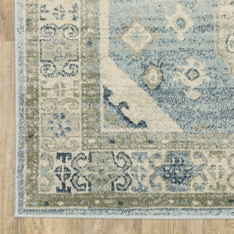 Style Haven Bassel Bordered Medallion Blue/ Grey Indoor Area Rug