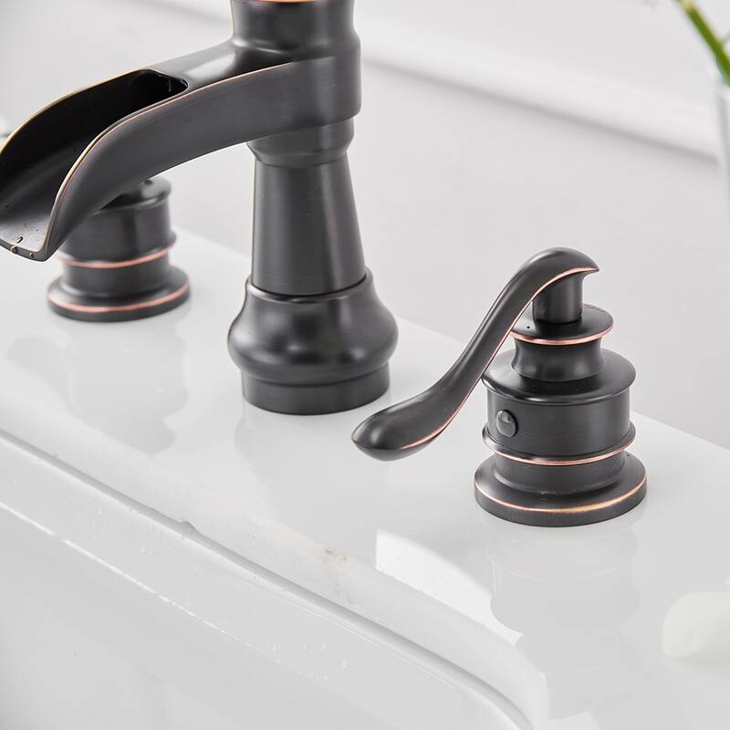 Two-handle Widespread Bathroom Sink Faucet with Drain in Oil Rubbed Bronze - 5.28*6.89