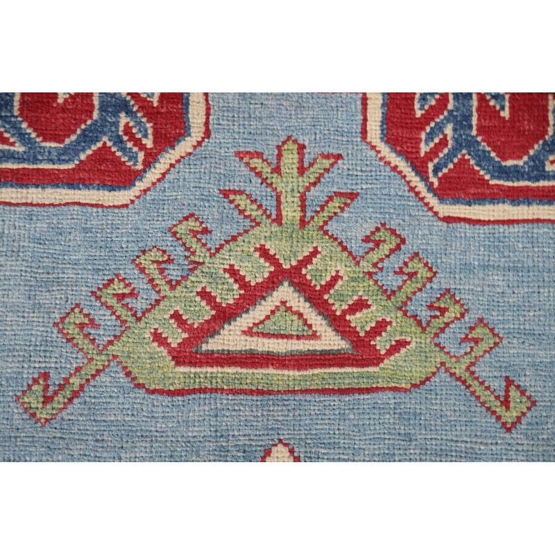 Hand Knotted Oriental 100% Wool Carpet Traditional Geometric Navy Blue & Blues Kazak Area Rug - 10' 0'' X 6' 9''