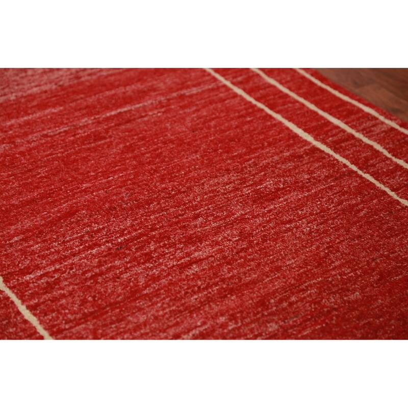 Red Gabbeh Kashkoli Oriental Runner Rug Hand-Knotted Wool Carpet - 2'7"x 10'2"