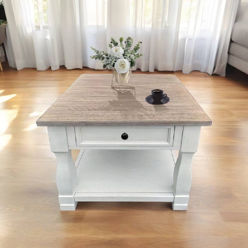 KISRAIS Wood Cocktail Table with White Drawer for Living Room - Wood
