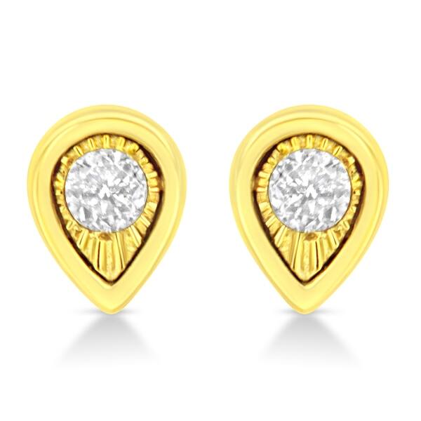 slide 1 of 6, 10K Yellow Gold Plated .925 Sterling Silver 1/10 Cttw Miracle-Set Diamond Pear Shape Stud Earrings (K-L Color, I2-I3 Clarity)