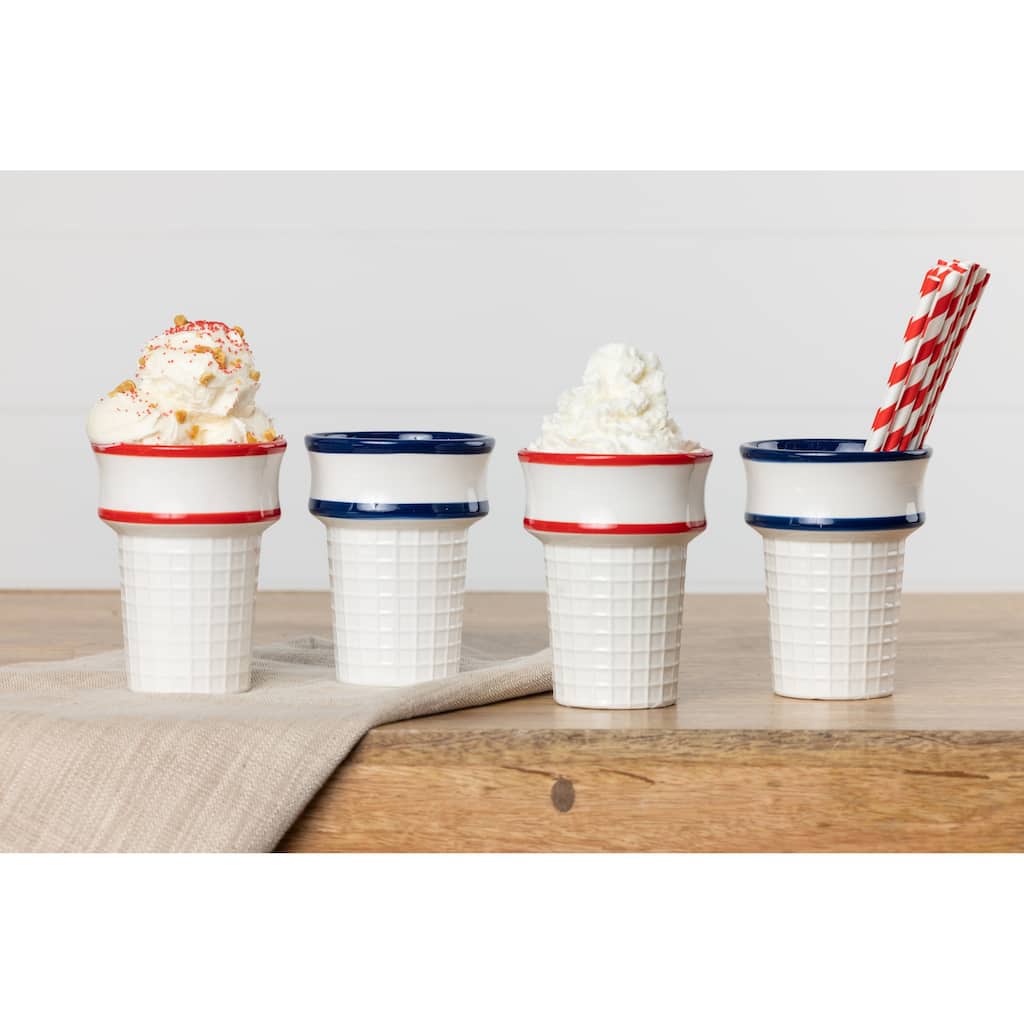 Transpac Dolomite 4.75 in. Multicolor Patriotic Americana Waffle Cone Cups Set of 4