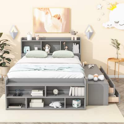 Full Bed with Bookcase Headboard Under-bed Storage